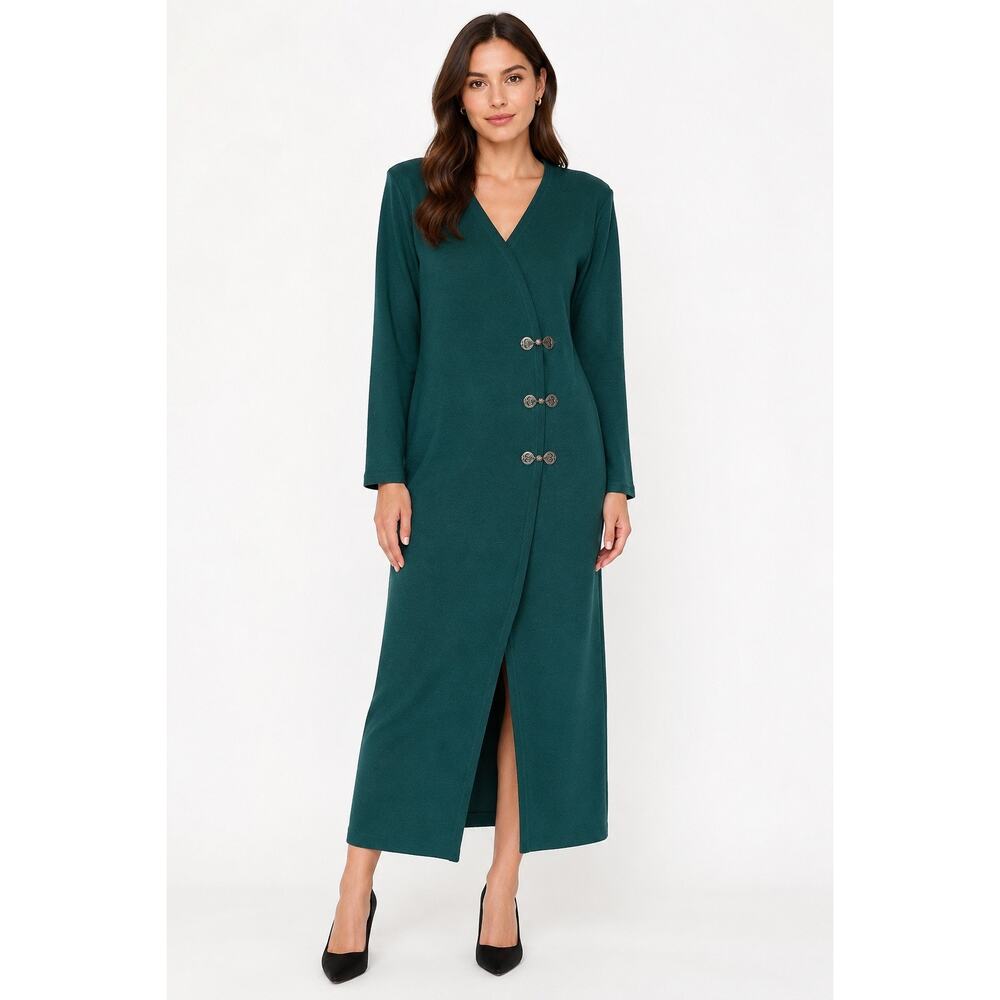 1990s Dark Green Faux Wrap Sweater Dress Womens XL Maxi